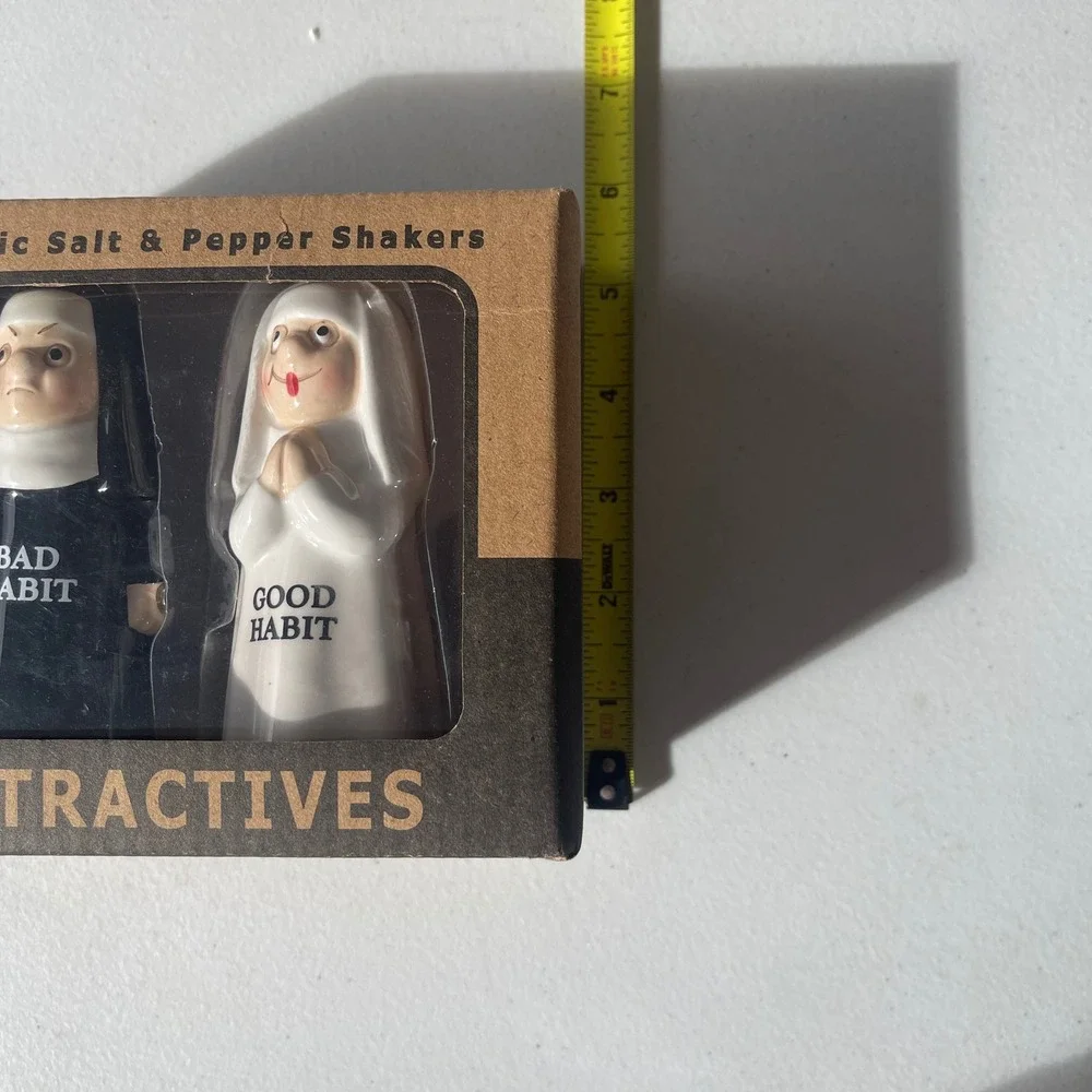 Attractives Good Habit Bad Habit Nun Magnetic Salt and Pepper Shakers Set 8357